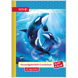 ROTH Klipp&Klar Grundschul-Aufgabenheft mit Tagesfarben, A5, 1 Woche 2 Seiten, Orcas
