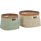 Krines Home Aufbewahrungskorb Set/2 Handgearbeitete Seegras Dekokörbe zur Aufbewahrung Flechtkorb (2 St., 2er-Set), Korb Natur mit weißen Wicklungen Rund