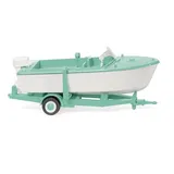 Wiking Motorboot auf Anhänger-signalweiß/mintgrün 009503 H0