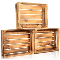 CHICCIE 3 Set Geflammte Obstkisten - 50x40x15cm Holzkisten Weinkisten