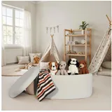 FineBuy Sitzhocker mit Stauraum Stoff 81 x 40 x 62 cm Creme