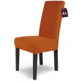 SCHEFFLER-Home Stuhlhussen Stretch Luna/Stuhlhussen Orange 4er Set/elastische Flanell Stuhlabdeckungen/Stuhlhussen Schwingstühle 4er / Hussen Stuhl Überzieher mit Gummiband/Stuhlhussen Samt