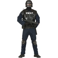 Fiestas GUiRCA SWAT Kostüm Herren Fasching inkl. SWAT Weste Herren, Sturmhaube, Jumpsuit, Knieschöner - Gr. L 52-54 – SEK Polizei Kostüm Herren