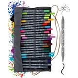 ONLINE USV-Systeme Online Calli.Brush, Double Tip Pens 24er Set Pinsel-Stifte, Kalligraphie-Set in Roll Pouch Geschenk-Verpackung, Calligraphie-Spitze, Pinsel-Spitze für Bullet Journaling, Wasserfarben
