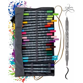 ONLINE USV-Systeme Online Calli.Brush, Double Tip Pens 24er Set Pinsel-Stifte, Kalligraphie-Set in Roll Pouch Geschenk-Verpackung, Calligraphie-Spitze, Pinsel-Spitze für Bullet Journaling, Wasserfarben