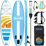 Overmont SUP Board Aufblasbar Stand Up Paddle Board für Erwachsene 323x84x15 cm, Komplettes SUP Set mit Verstellbarem Paddel, Pumpe, Rucksack, Leash & 3 Finnen-Dreifarbiges Design