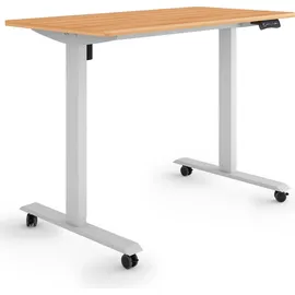 eSmart Germany ETX-121GM 120 x 60 cm Ahorn-Nachbildung Ergonomischer Steh-Sitz-Schreibtisch auf Rollen Stufenlos elektrisch höhenverstellbar 78,5 ...