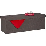 Relaxdays Sitzbank, mit Stauraum, faltbar, gepolstert, mit Trennwand, 130 l, Flur, Schlafzimmer, Truhenbank, braun-grau