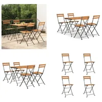 vidaXL 5 tlg. Bistro Set Klappbar Massivholz Akazie und Stahl - Bistro Set - Bistro Sets - Bistro Set Klappbar - Gartenmöbel Set - Braun