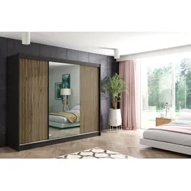 altdecor Schiebetürenschrank 250 x 215 x 61 cm Schwarz/Eiche Wotan