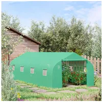 CHICFURN Foliengewächshaus Tomatenhaus in Grün mit Giebeldach, Robuster Pflanzenschutz, BxTxH: 300 x 595 x 200 cm, 600x300x200cm, Treibhaus & Frühbeet für Tomaten & Pflanzen, für Garten, Gemüse & Blumen, großzügige Anbaufläche grün 300 cm x 200 cm x 595 cm