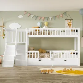 lanki international gmbh Etagenbett mit Rutsche 90 x 200 cm MDF und Massivholz weiß