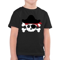 Shirtracer T-Shirt Piratenkopf Kostüm - Piraten Pirat Totenkopf Piratenkostüm Geburtstags Karneval & Fasching schwarz 140 (9/11 Jahre)