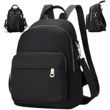 Wedhapy Mini Rucksack für Damen mehrere Taschen minimalistisch schwarz Kleiner Rucksack mit Tragetasche und Schultergurt Verstellbarer wasserdichter Rucksack Geldbörse für Business Zuhause