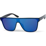 Stylebreaker Unisex Shield Monoglas Sonnenbrille, Polycarbonat Glas und Kunststoff Rahmen, Retro Nerd Style 09020108, Farbe:Gestell Schwarz/Glas Blau verspiegelt - Einheitsgröße