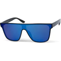 Stylebreaker Unisex Shield Monoglas Sonnenbrille, Polycarbonat Glas und Kunststoff Rahmen, Retro Nerd Style 09020108, Farbe:Gestell Schwarz/Glas Blau verspiegelt - Einheitsgröße