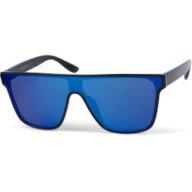 Stylebreaker Unisex Shield Monoglas Sonnenbrille, Polycarbonat Glas und Kunststoff Rahmen, Retro Nerd Style 09020108, Farbe:Gestell Schwarz/Glas Blau verspiegelt - Einheitsgröße