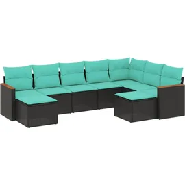 vidaXL 9-teiliges Gartensofa-Set mit Kissen, schwarzes Polyrattan - Schwarz