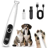 OKWISH Hundeschermaschine Pfotentrimmer Elektrische Schermaschine Hund Katze Haustier, mit LED-Licht USB Wiederaufladbar Leise Hundepfoten Trimmer, Haarschneidemaschine für Pfoten Augen Ohren Gesicht Leis Sicherheit weiß