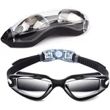 Fanci Home Schwimmbrille Antibeschlag Silikon Nasenbrücke Tauchbrille, (UV-Schutz Brillengläser Wasserdicht weicher Nasenaufsatz), Schwimmbrille mit Brillenetui Schutzhülle schwarz