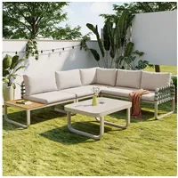 Celya Gartenlounge-Set Gartenlounges Balkon, Gartenmöbel Set für 4-5 Personen, Balkonset, (Modernes Outdoor Sofa Set inkl. aller Sitz- und Rückenkissen, Balkonset, Garten und Terrasse, Aprikose), Garten Lounge Set (4-5 Sitzer), Grünes Leder Rattan Gartenmöbel Set weiß