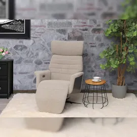 MCA Furniture MCA Relaxsessel HWC-N56, Fernsehsessel Liegesessel Fußstütze drehbar Bouclé Stoff Holz ~ Stoff braun, Holz grau