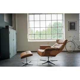 KAWOLA Relaxsessel TOSAR Leder 83 x 110 x 83 cm Braun mit Hocker