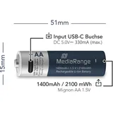 MediaRange wiederaufladbare USB-C Li-Ion Batterien, Mignon AA I 1.5V I 1.400mAh, 4er Pack