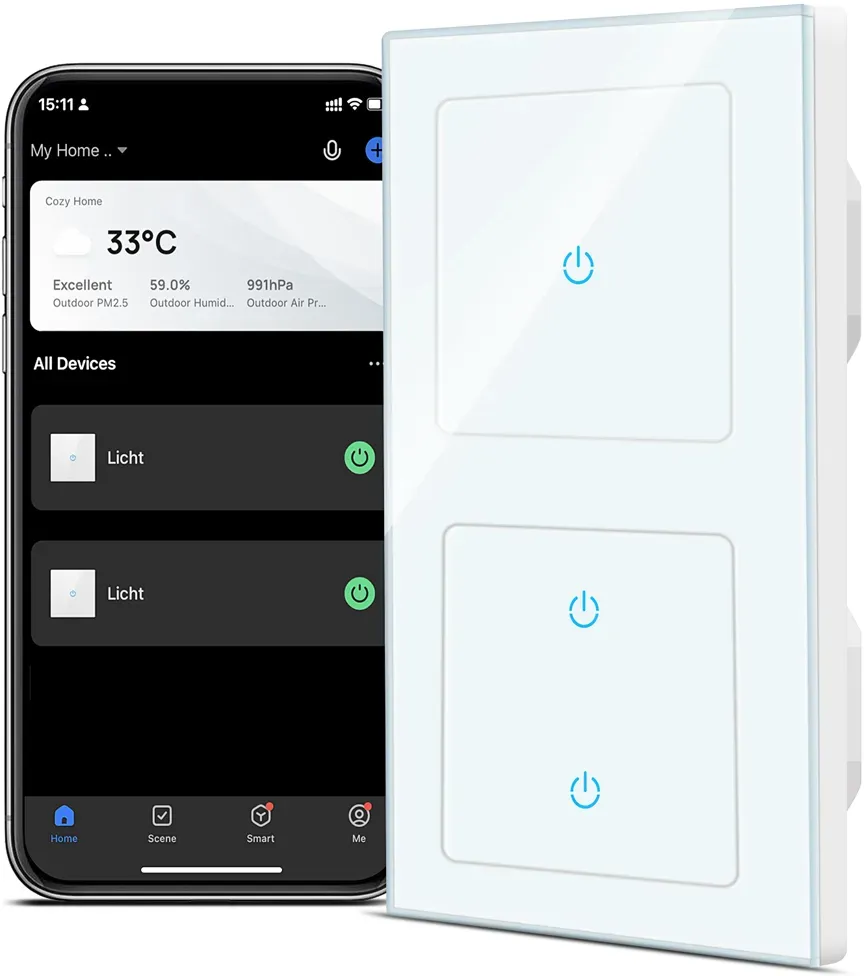 CURRYSMARTER 1 Fach 1 Weg WLAN Smart Lichtschalter 10A & 2 Fach 1 Weg WLAN Smart Lichtschalter 10A