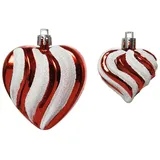 Decoris Christbaumschmuck Kunststoff Herzen mit Streifen 5-7 cm x 2 Stück geriffelt rot weiß