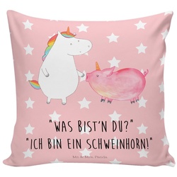 Mr. & Mrs. Panda Dekokissen Einhorn + Schweinhorn – Rot Pastell – Geschenk, Einhörner, Motivkissen, Dekokissen, Unicorn, Kissenhülle, Sofakissen, Einhorn Deko, Kopfkissen rot