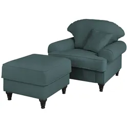 Furn.Design Sessel Set in blaugrün Landhaus Loungesessel inklusive Hocker Adelina