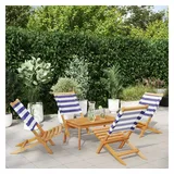 vidaXL Gartenstühle 4 Stk. Klappbar Blau Weiß Stoff und Massivholz