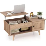 COSTWAY Couchtisch, Wohnzimmertisch Holz, höhenverstellbar, mit Stauraum beige