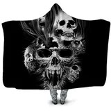 BEPM Kapuzendecke Decke Mit Kapuze Decke Mit Ärmel Schädel Kapuzendecke Schwarz Dark Sherpa Fleece Tragbare Überwurfdecke Erwachsene Kinderbettwäsche-150X200Cm