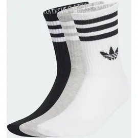 adidas 3er Pack 3-Streifen Crew Socken Grau/Schwarz/Weiß 37-39