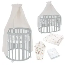 Waldin Babybett OWAL Kinderbett 7in1 mit Matratze, mitwachsendes Kinder-Bett