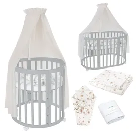 Waldin Babybett OWAL Kinderbett 7in1 mit Matratze, mitwachsendes Kinder-Bett