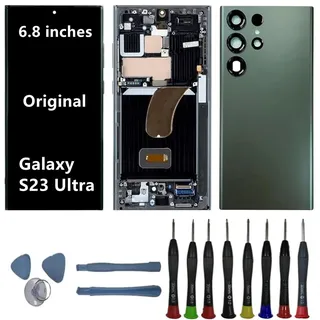 BIKZLDEW 6.8" AMOLED Original für Samsung Galaxy S23 Ultra Bildschirm Ersatz OEM S23ultra S918B S918B/DS Display Touchscreen Digitizer Montage (Grüner Rahmen+Reparaturwerkzeuge)