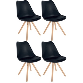 Clp 4er Set Stühle Sofia Kunststoff I Esszimmerstühle Mit Kunstledersitz und Kunststoffschale I Kunststoffstühle Mit 4-Fuß Holzgestell