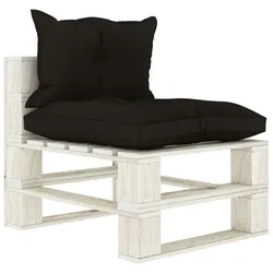 vidaXL Garten-Paletten-Mittelsofa mit schwarzem Kissen Holz