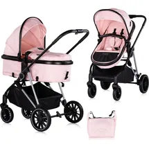 Chipolino Kinderwagen Aura 2 in 1 umbaubar Wickeltasche Sitz umkehrbar bis 22 kg pink - Rosa