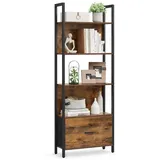 VASAGLE Bücherregal, mit 5 Ebenen, Eckregal mit Schublade, Leiterregal 60 cm