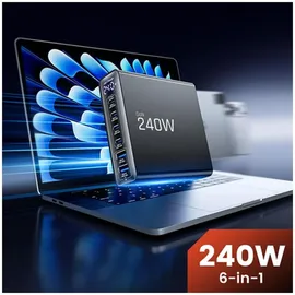 TECH-PROTECT Tech Protect DC240W GaN Ladestation mit 6 Anschlussen 4 x – Schwarz