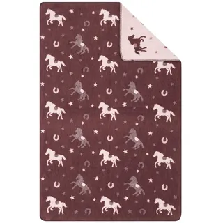 S.Oliver Kinderdecke 100x150 cm - Baumwollmix, Made in Germany, warm & waschbar, Kuscheldecke Kinder Pferd rosa rot
