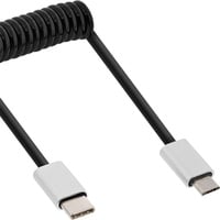 InLine USB 2.0 Spiralkabel, USB-C ST an Micro-B ST, schwarz/Alu, flexibel, 3m