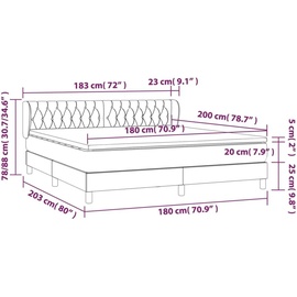 vidaXL Boxspringbett mit Matratze Schwarz 180x200 cm Stoff - Schwarz