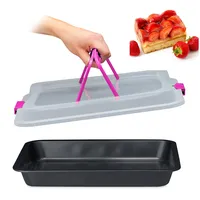 Relaxdays Backblech mit Deckel, 3 in 1 Kuchen Transportbox, BxT 40,5 x 32,5 cm, Backform, Transporthaube, schwarz/pink