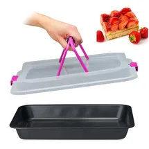 Relaxdays Backblech mit Deckel, 3 in 1 Kuchen Transportbox, BxT 40,5 x 32,5 cm, Backform, Transporthaube, schwarz/pink