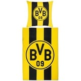 BVB Borussia Dortmund BVB BETTWÄSCHE Blockstreifen 135 X 200 cm: Bettbezug und Kissenbezug mit Knöpfen, Streifen-Design, 100% Baumwolle, Gelb